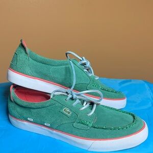 Lacoste Green Suede Low-Top Sneakers with Coral Trim